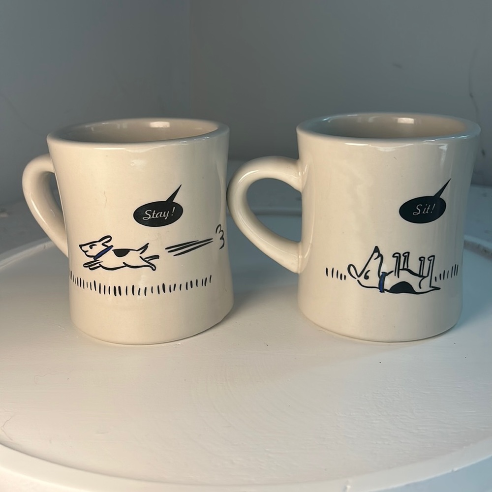 2 Bad Dog Coffee Cup Mugs SIT STAY Original Brand Restaurant Ware Style